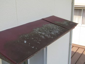 ひさしの色褪せとコケ