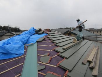 瓦の葺き替え 瓦を乗せている