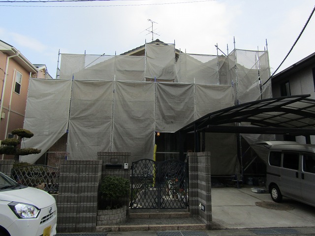 倉敷市の外壁塗装現場